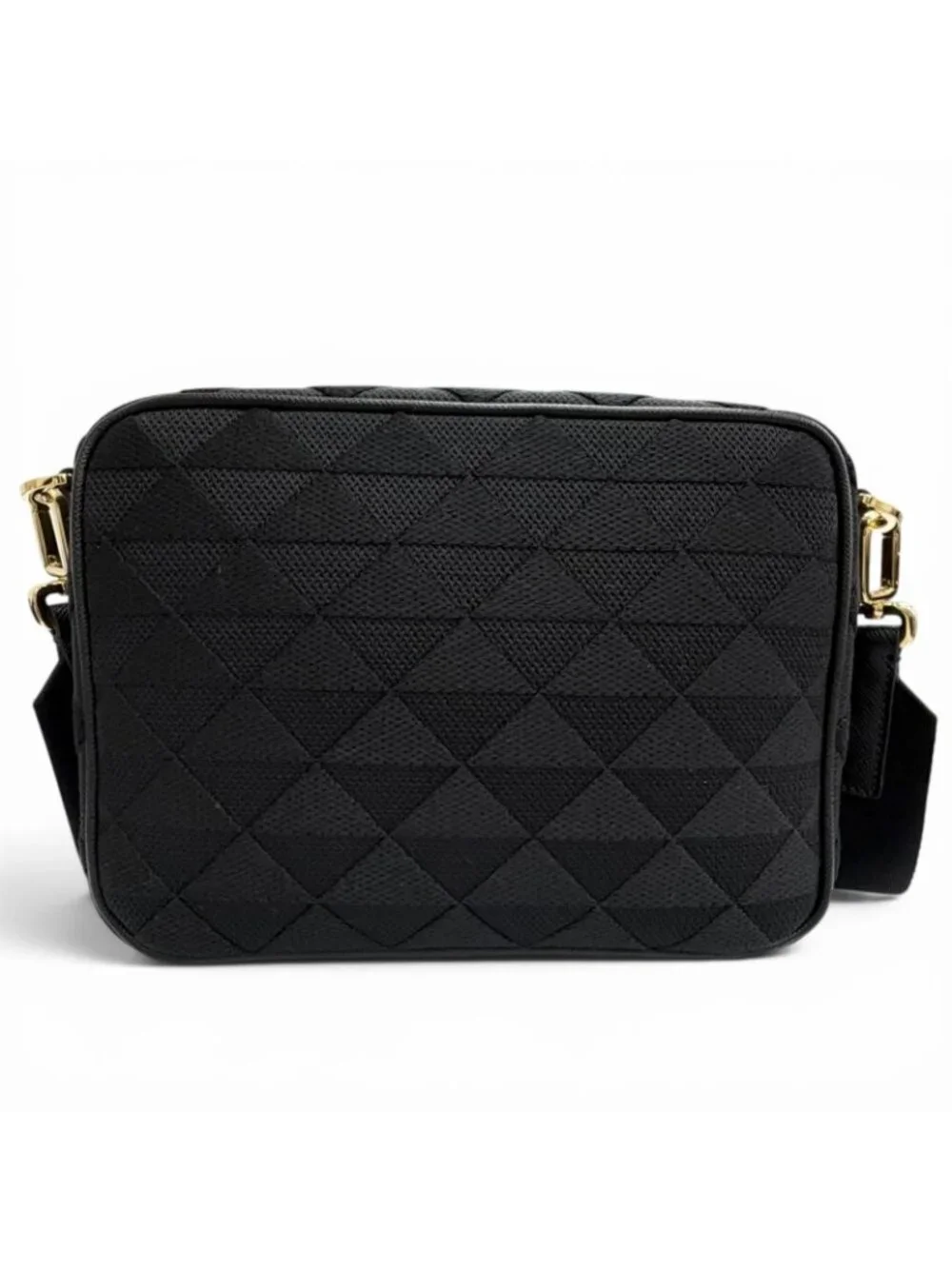 Prada Brick Triangle Logo Jacquard Leather Shoulder Bag Black